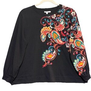 Chico's Zenergy Soft French Terry Top Black Multi-Color Paisley Pockets XXL